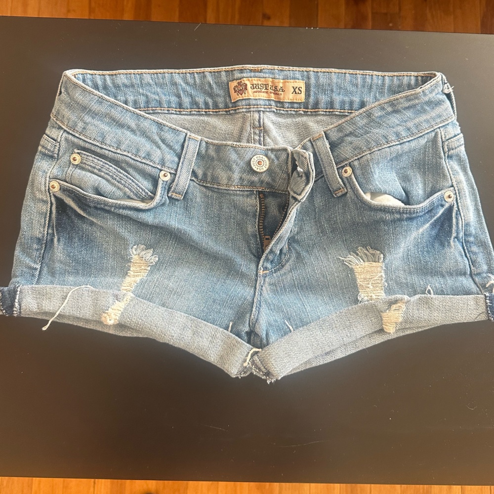 Just USA Light Blue Distressed Jean Shorts